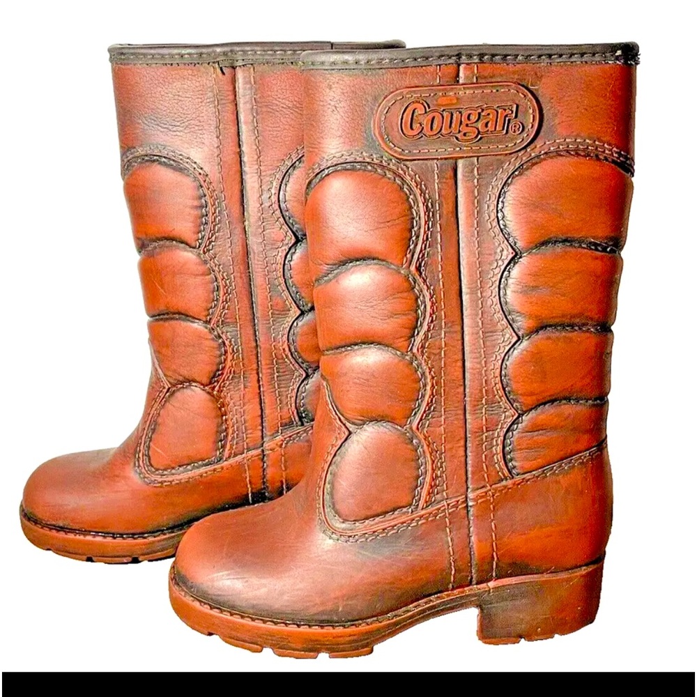 Rare Vintage Cougar Canada Youth Size 8 Rubber Cowboy/Cowgirl lined Rain Boots